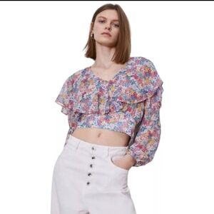 NWT Zara Chiffon Floral Crop Top Size Medium